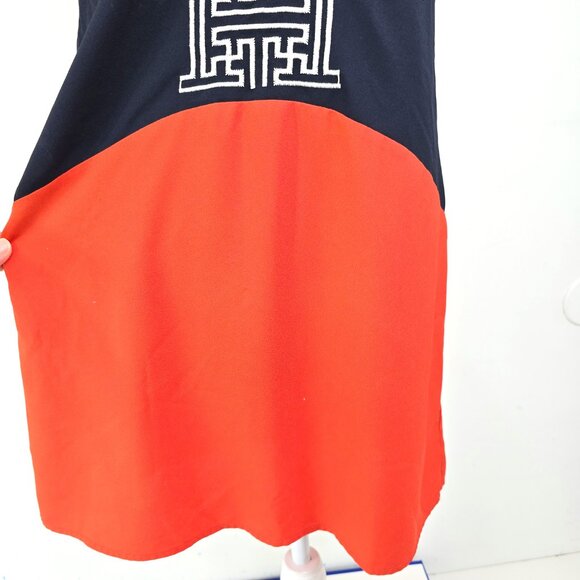 THML Abriana Colorblock Embroidered  Black Orange Sleeveless Shift Dress - Picture 3 of 7